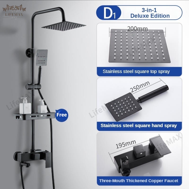[SG]Stainless Silver Series Rain Shower Set Bathroom Home RainFall Shower Full Set with Storage