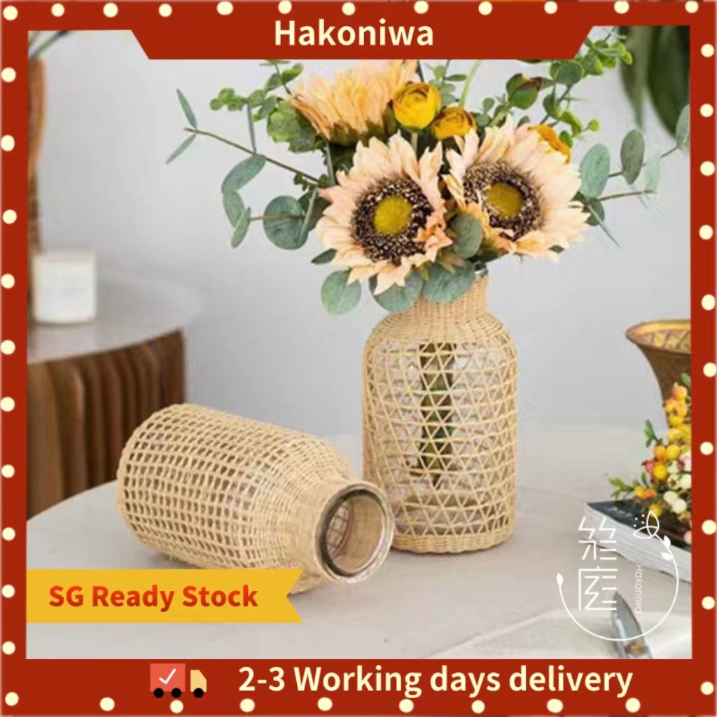 [SG Stock] Japanese Style Creative Rattan Straight Glass Vase Aquatic