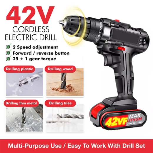 42V Electric Drill Cordless Drill Flat Hammer Impact Drilling Electric