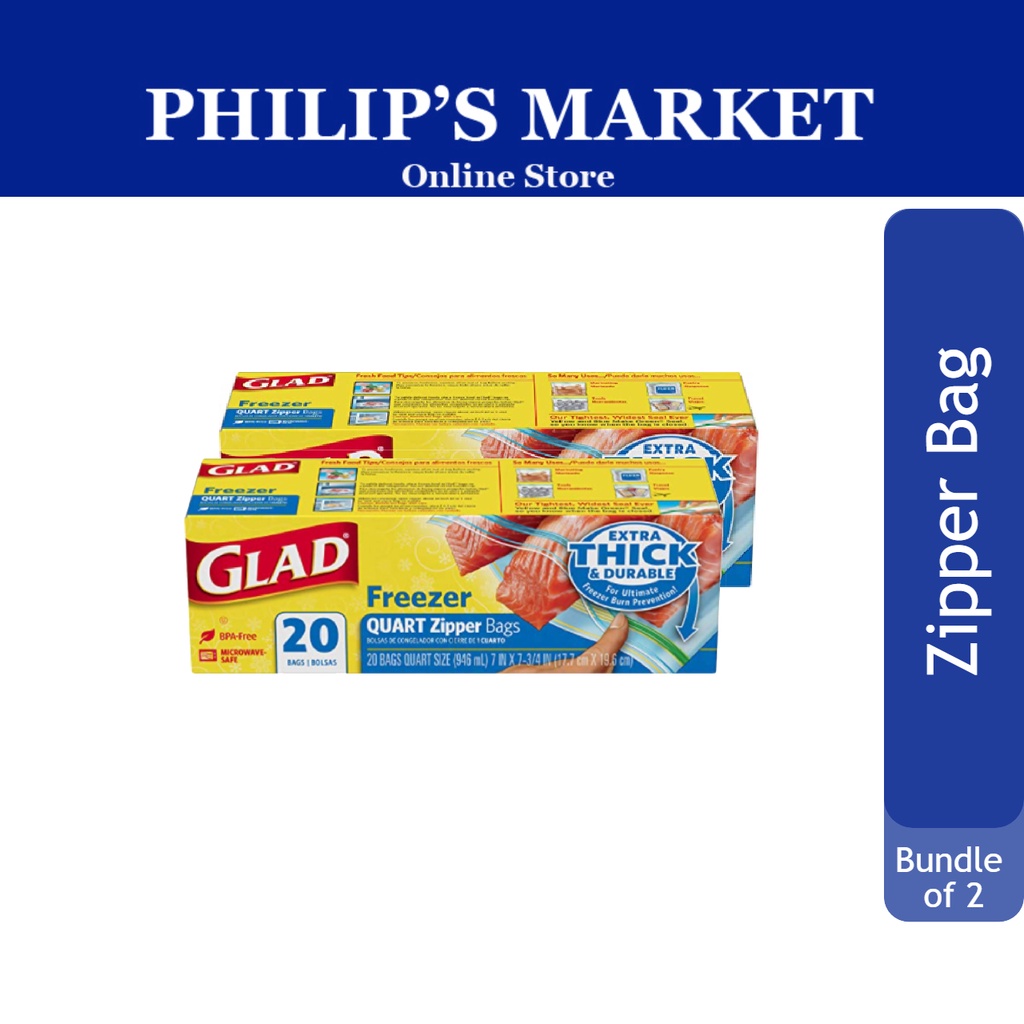 Glad Freezer Quart Zipper Bags 20pcs [Bundle of 2] Shopee Singapore