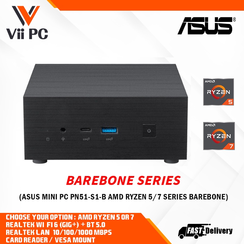 ASUS MINI PC PN51S1BB5215MD/ PN51S1BB7216MD Barebone AMD RYZEN 5