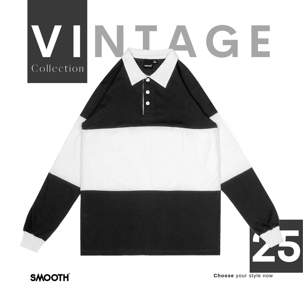 Smooth BASIC Vintage Rugby Polo Shirt Black White Shopee Singapore