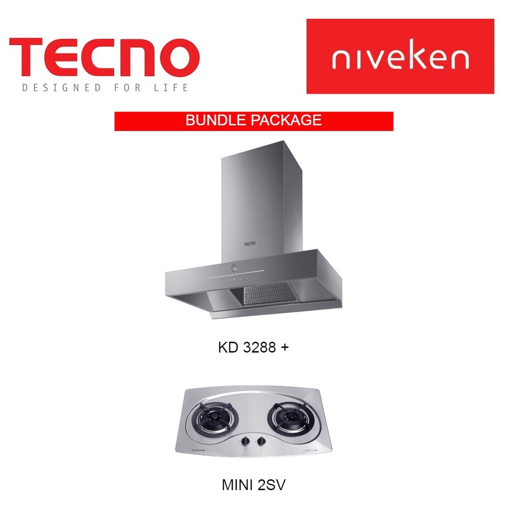 (Hood + Hob) Tecno KD 3288 High Suction Chimney Cooker Hood + Tecno