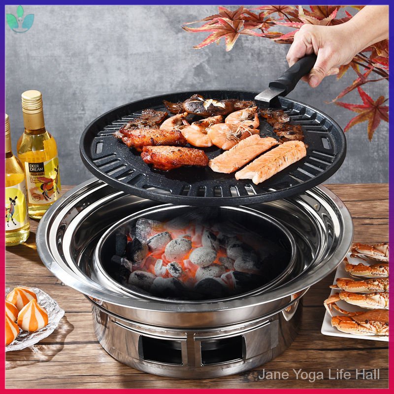 Koreanstyle charcoal grill BBQ round stainless steel grill indoor