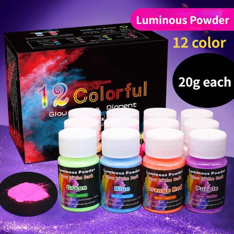 Glow in The Dark Pigment Powder Luminous Resin Pigment 12 Color X 20g