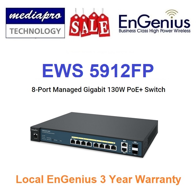 EnGenius EWS5912FP Managed 8port 130W PoE+ Gigabit Switch with 2xRJ45