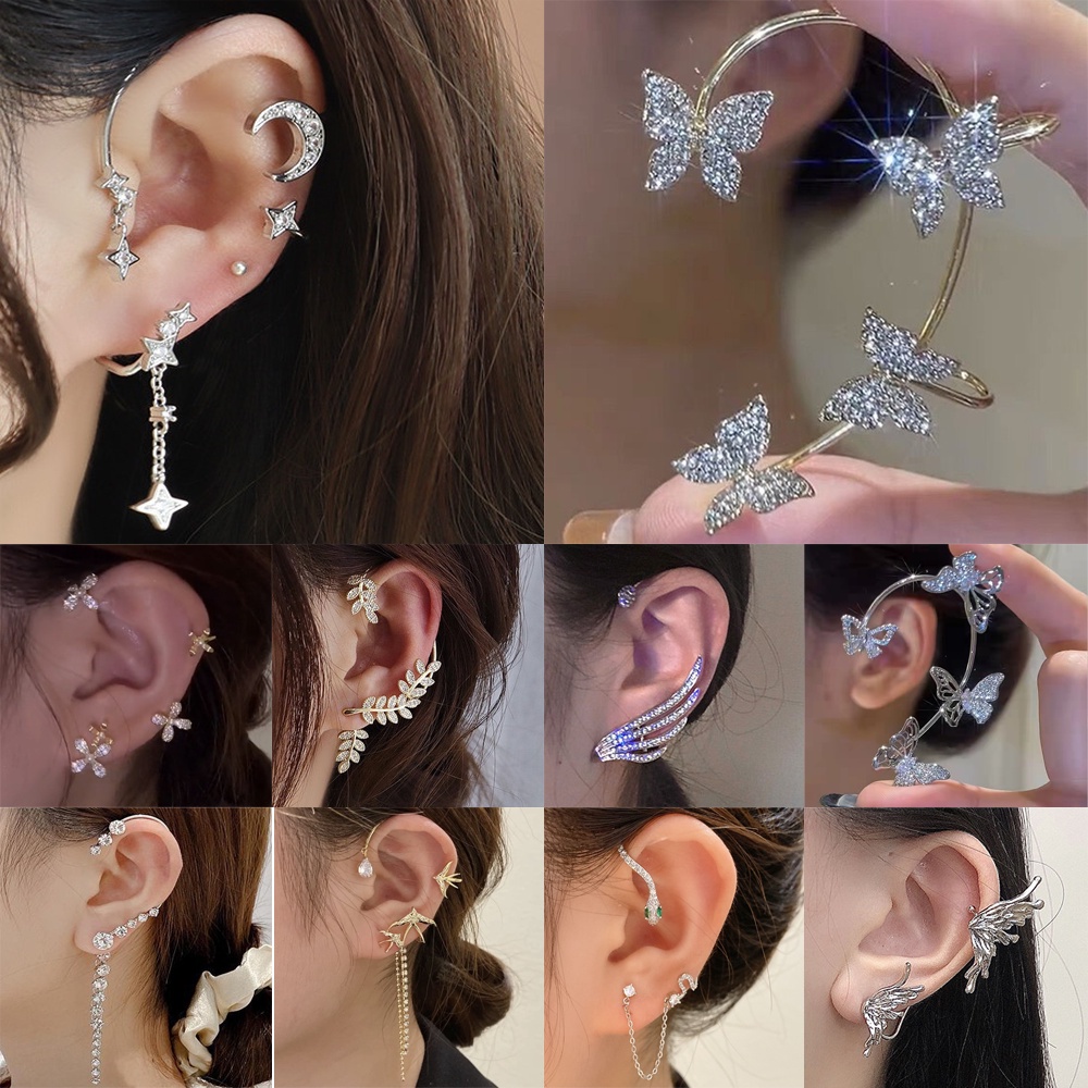 Butterfly Earrings Exquisite Zirconium Ear Cuff Leaf Ear Hook Clip On Cartilage Earrings