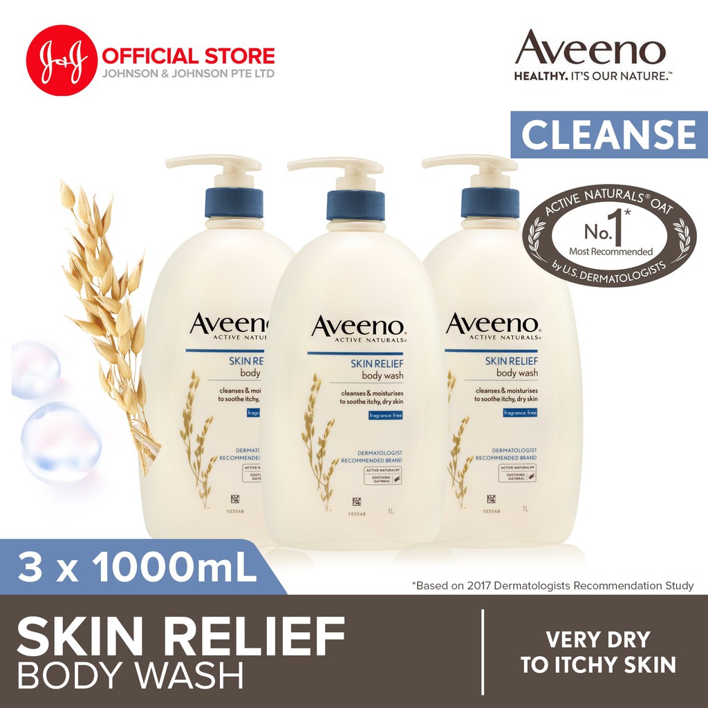 [Bundle of 3] Aveeno Skin Relief Body Wash 1L x 3 For Very Dry, Itchy