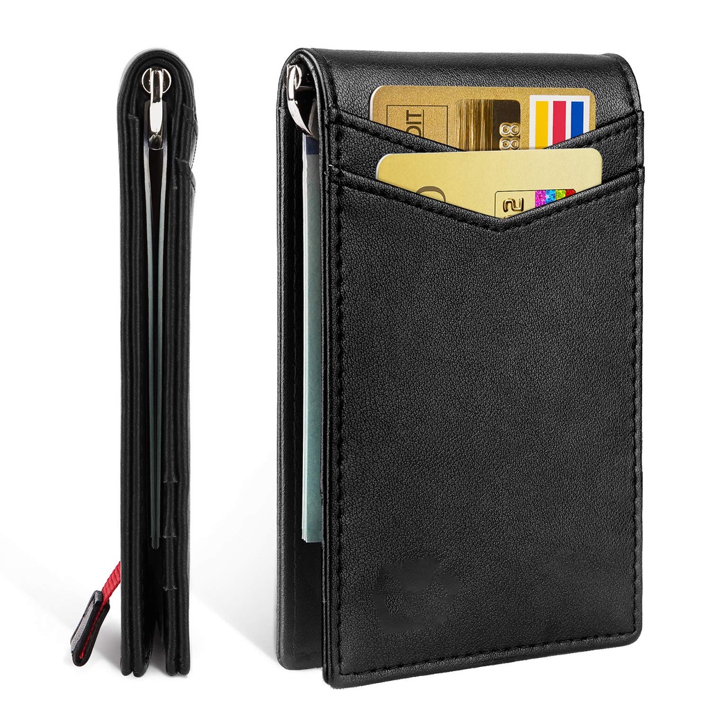 Slim Leather Bifold Wallet with Money Clip Mens Card Holder RFID
