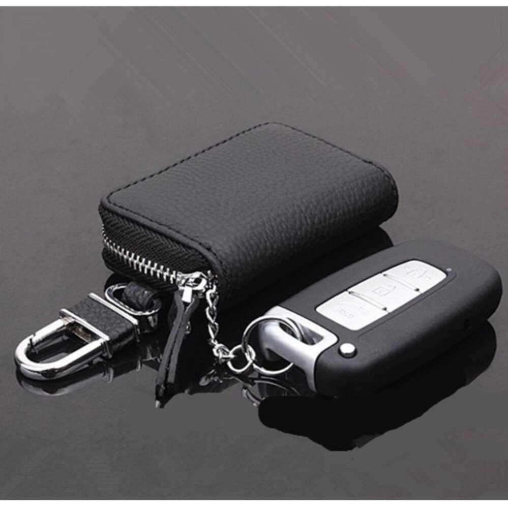 Genuine Leather Car Key Cards Holder Purse Pouch Organizer Zipper Key