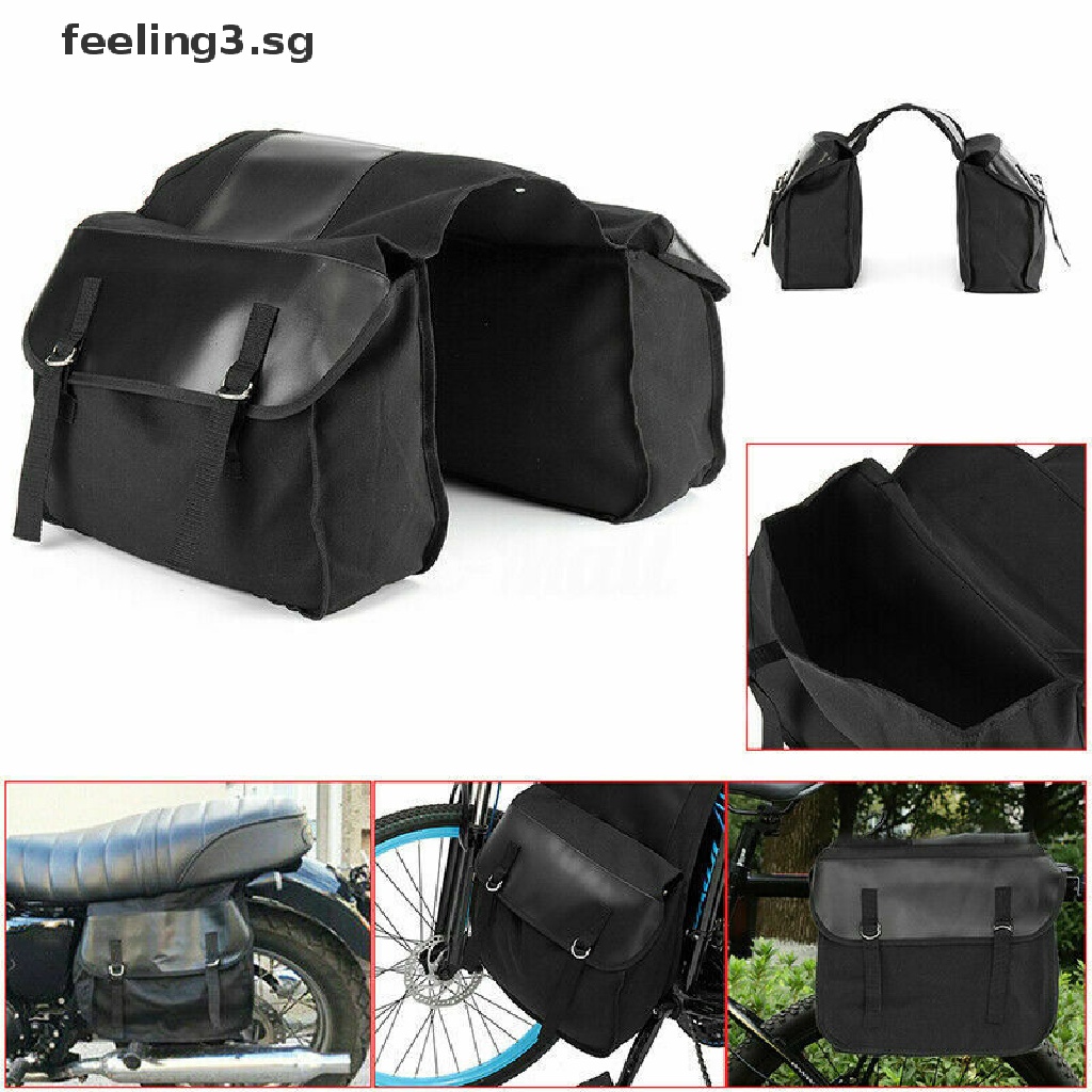 {FEEL} Motorcycle Touring Saddle Bag Black Canvas Waterproof Panniers