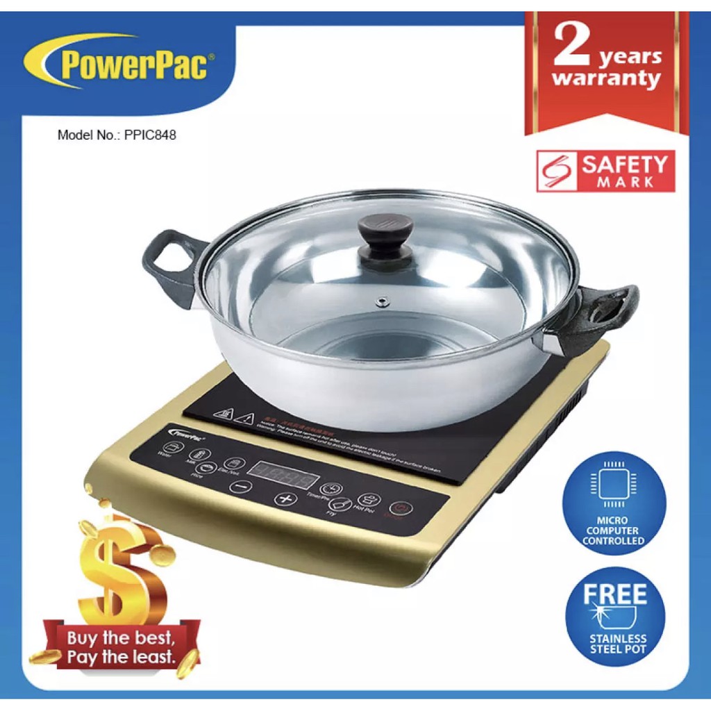 PowerPac Induction Cooker Steamboat with Stainless Steel Pot & Overheat