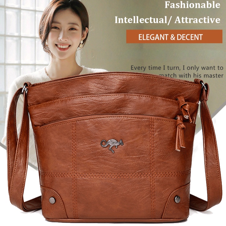 women's large capacity Soft leather bag messenger shoulder bag Shopee
