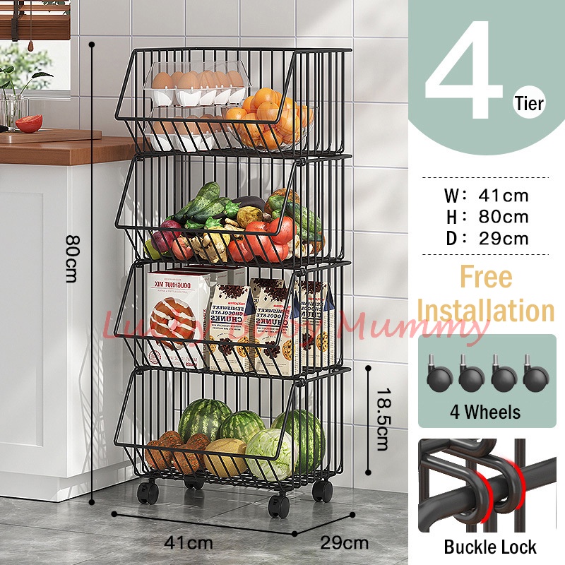 Kitchen Basket Rack with Wheels Multipurpose Rack Storage Heavy Duty