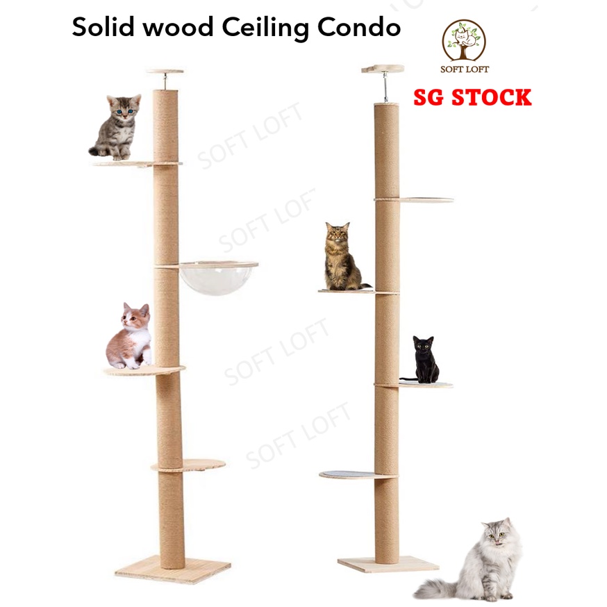 Solid wood condo FloortoCeiling Cat Tree Cat Climbing Tower with