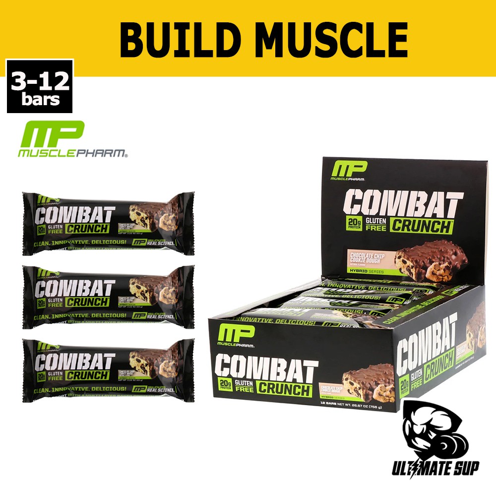 MusclePharm, Combat Crunch, Protein Bars with High Protein, Low Carbs