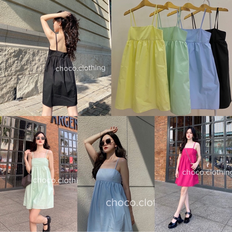 Korean energetic short spaghetti straps dress with spaghetti straps for