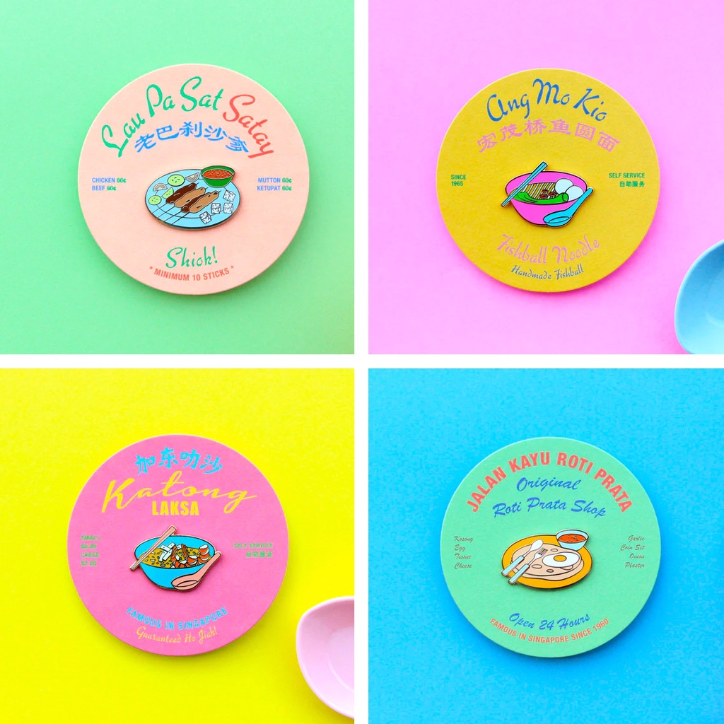 Singapore Gift Souvenir Food Hawker Brooch / Pin Satay Laksa Fishball