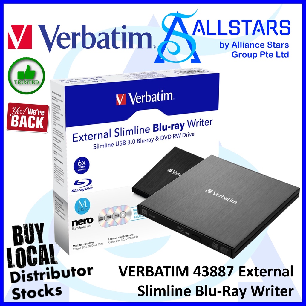VERBATIM 43887 External Slimline BluRay Writer (Warranty 1year