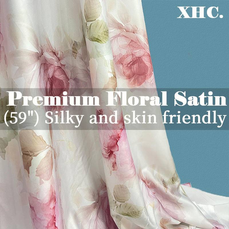 Premium satin floral print silk fabric /Kain sutra satin Shopee Singapore