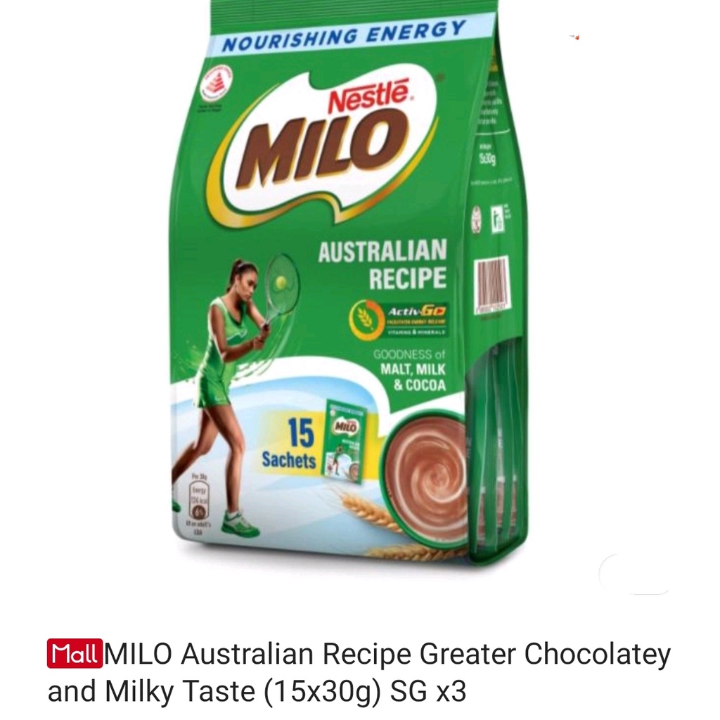Milo Australian Recipe Greater Chocolatery and Milk Taste 15x30g