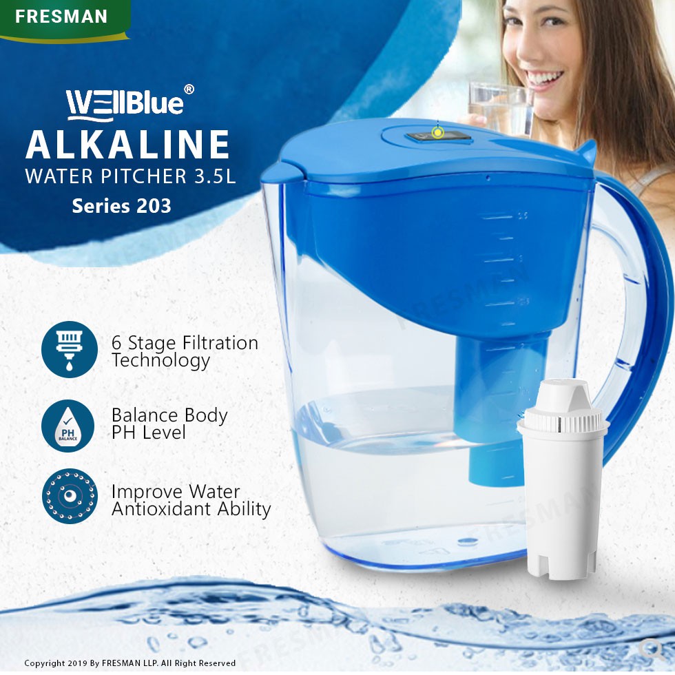 ⭐WELLBLUE S203 Alkaline Water Filter Pitcher With Cartridge 6Stage