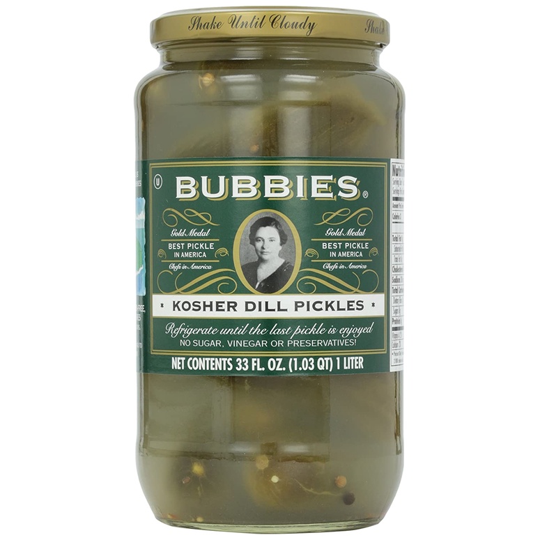 Bubbies Kosher Dill Pickles, No Sugar Vinegar Preservatives, 1