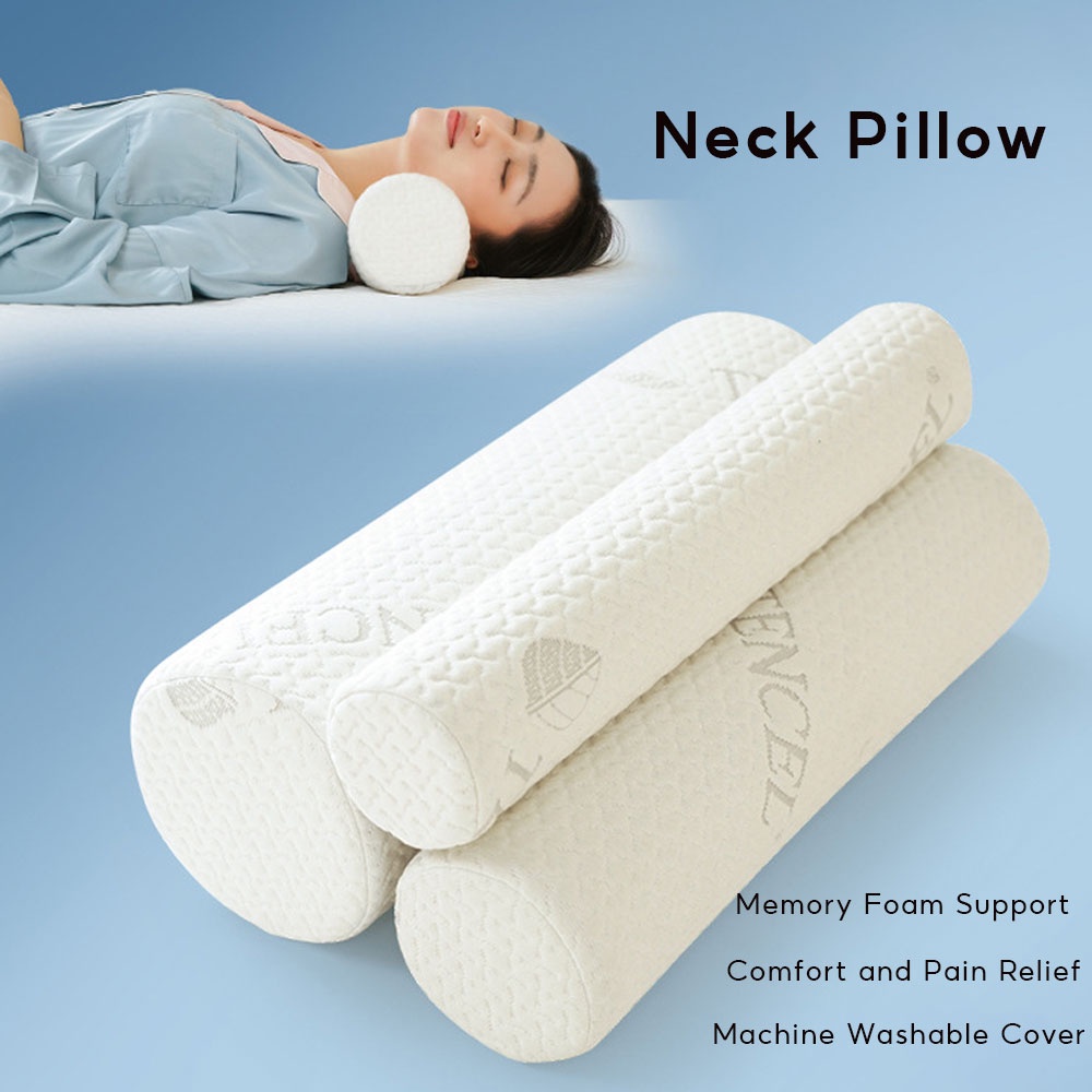 Cervical Neck Roll Pillow Washable Cover Memory Foam Cylinder Pillows