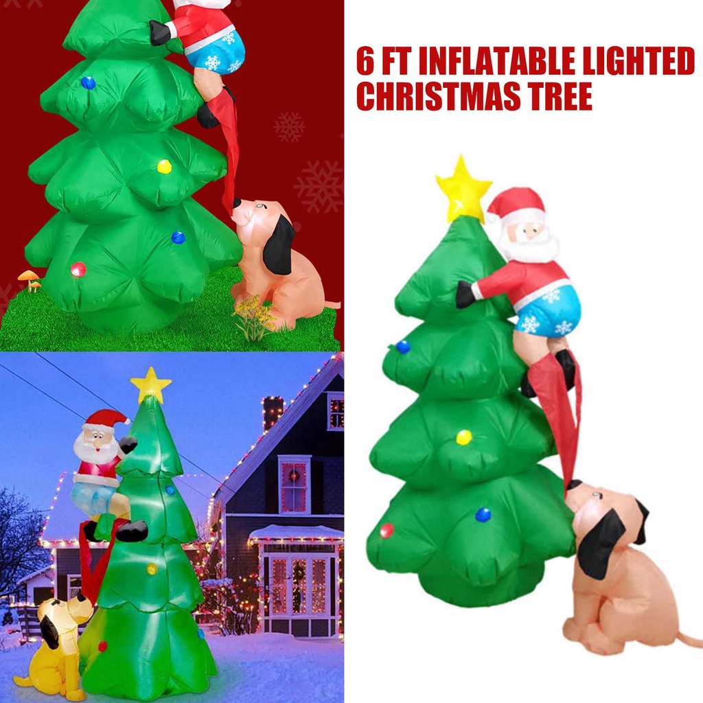 6 FT Inflatable Lighted Christmas Tree w/Cute Santa Claus And Dog