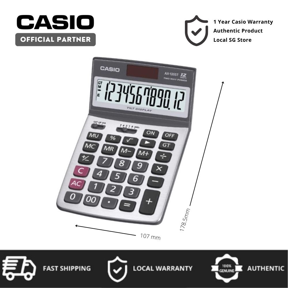 Casio Desktop 12Digits Calculator AX120ST with Adjustable Tilt Display