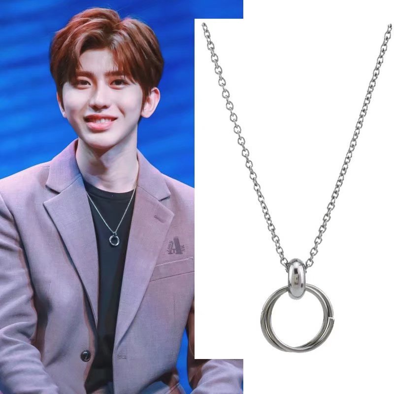 Double Ring Necklace Japanese Korean Titanium Steel Couple Necklace