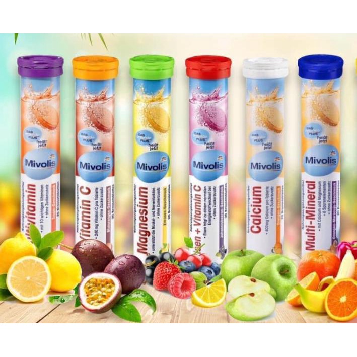 Mivolis German Vitamin C, B12, Magnesium, Calcium Effervescent Tablets