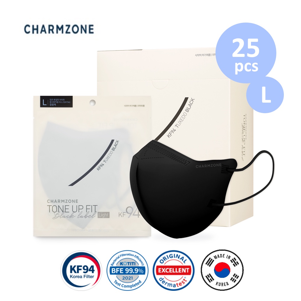 CHARMZONE 2D Tone Up Fit Black Label Light KF94 masks 25 pcs individual