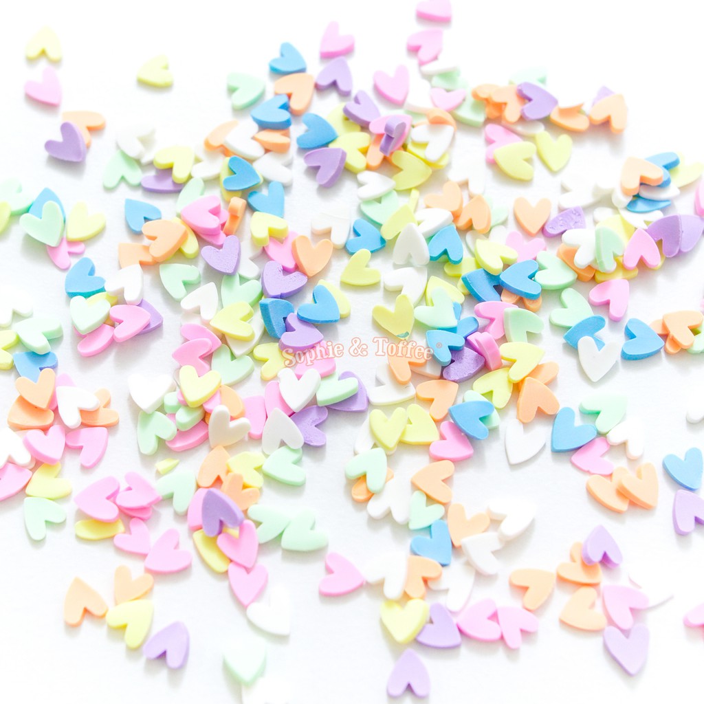 Rainbow Hearts Confetti Polymer Clay Fake Sprinkles Toppings (50 grams