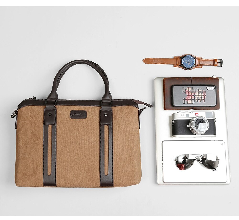 P&D Briefcase Men Handbag Vintage Shoulder Bag Canvas Large Capacity Crossbody Male Business