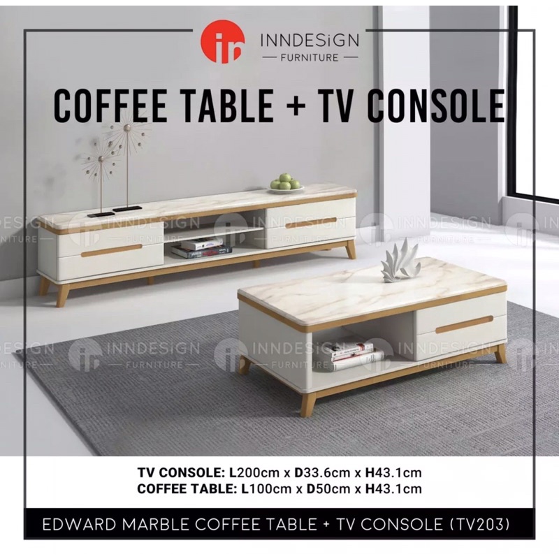 TV203/139 Marble Top TV Console / Coffee Table With Drawer / TV