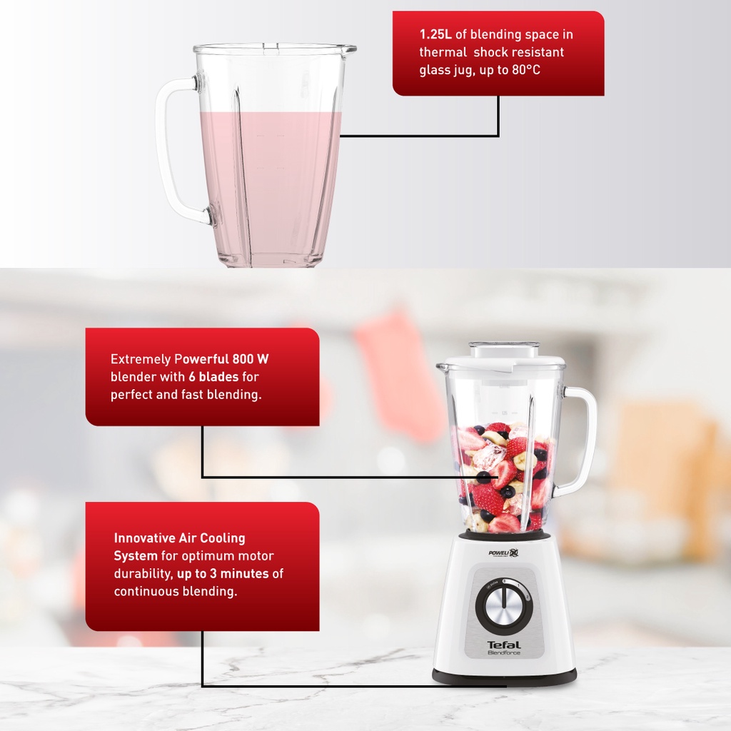 Tefal Blendforce 2 Glass Blender BL4361 800W, 2 speeds & pulse, 1.75L