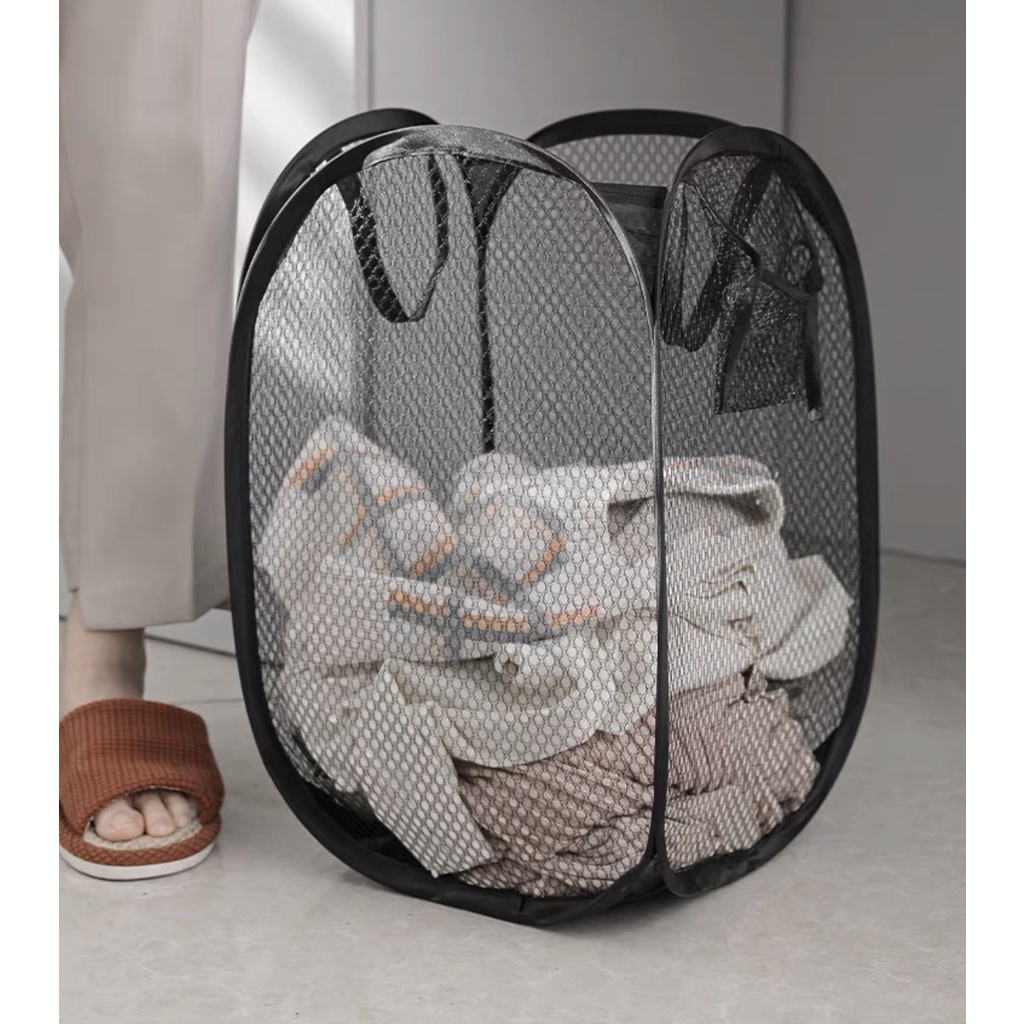 SG STOCK Foldable Portable Washing Clothes Laundry Basket Bag Mesh Storage Netting Store Baskets