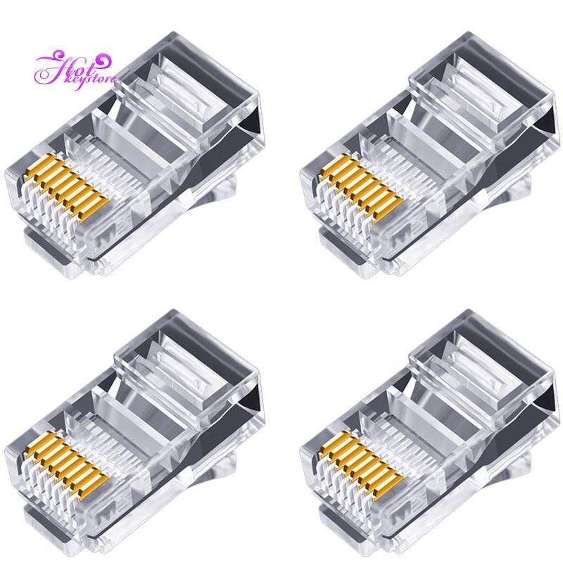 100Pcs RJ45 Connector 6U Gold Plated Pass Through Cables ule