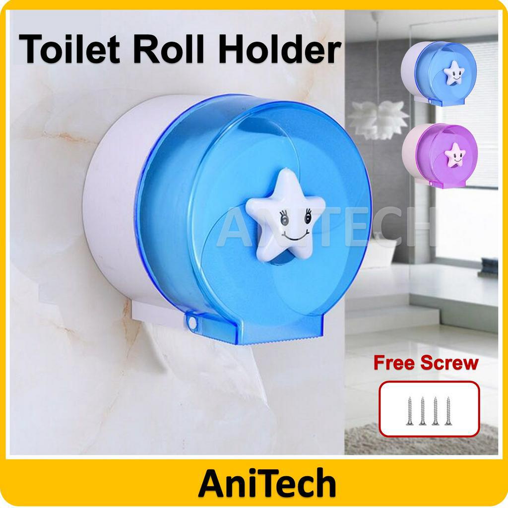 Waterproof Toilet Tissue Paper Roll Holder Wall Mount NoDrill Storage