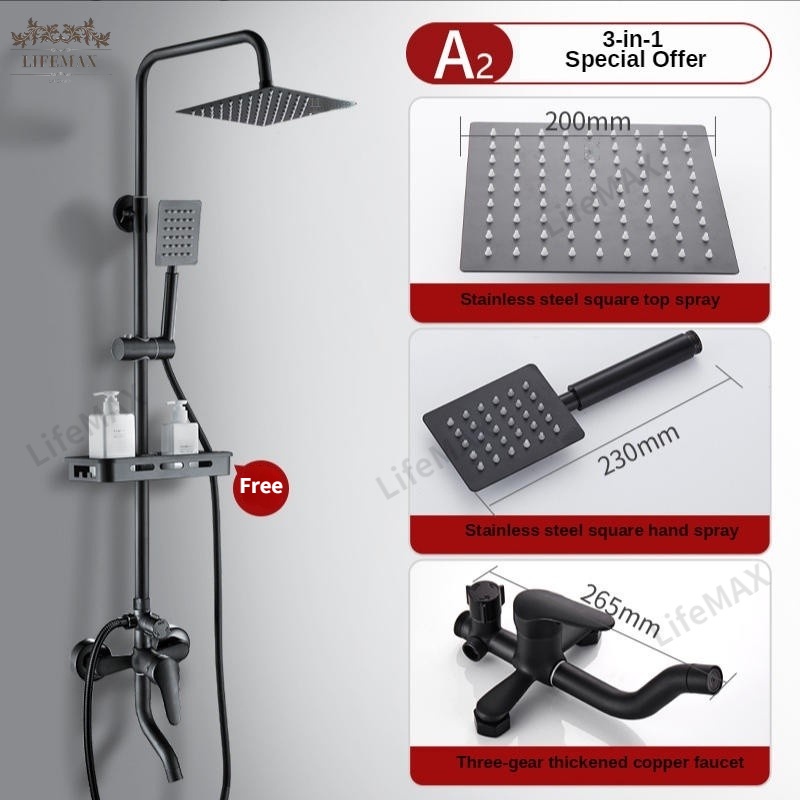 [SG]Stainless Silver Series Rain Shower Set Bathroom Home RainFall Shower Full Set with Storage