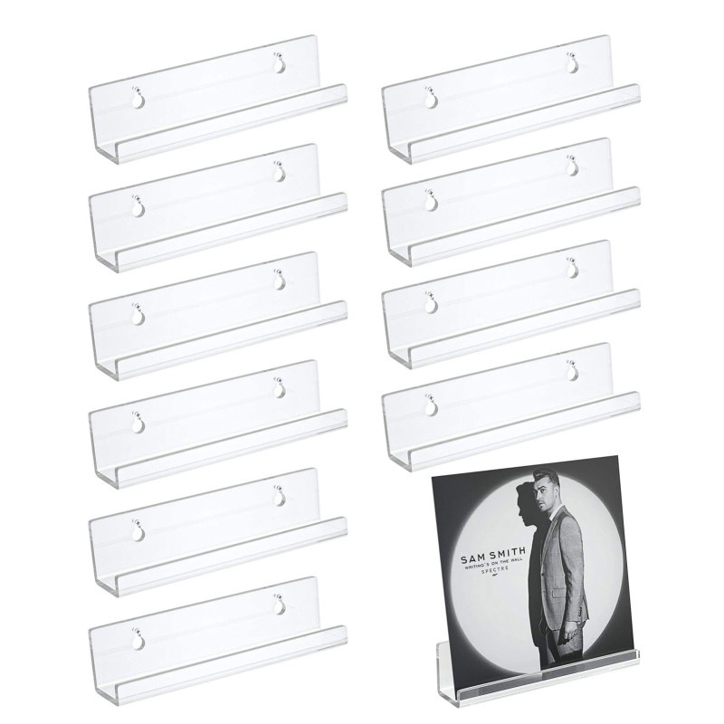 Chibel 10Pcs Clear Acrylic Record Floating Shelves Wall Mount Display