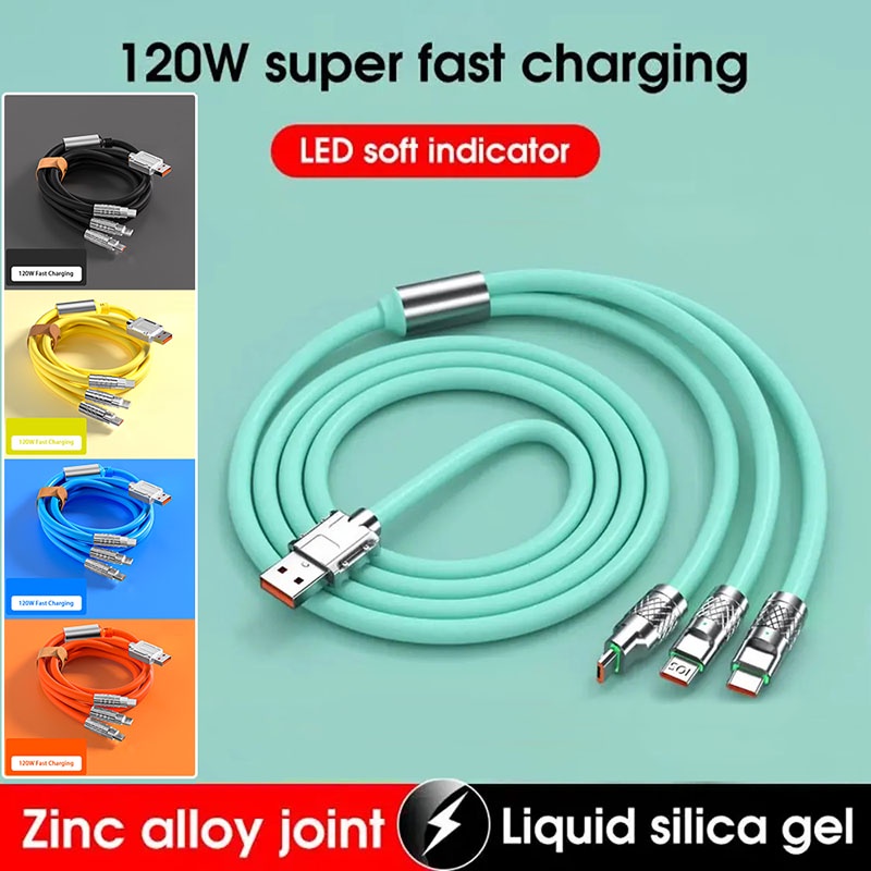 120W 6A 3 In 1 Fast Charging Cable Data Cord USB Charge Cable Micro USB