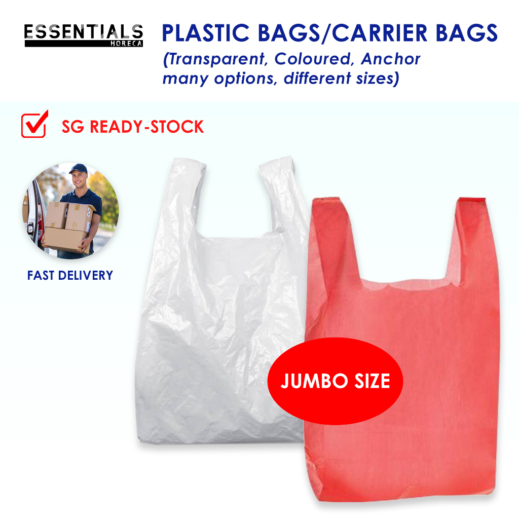 [SG READY STOCK] Plastic Bags/Carrier Bags/Singlet Bags [JUMBO/XXL SIZE, RED/TRANSPARENT OPTION