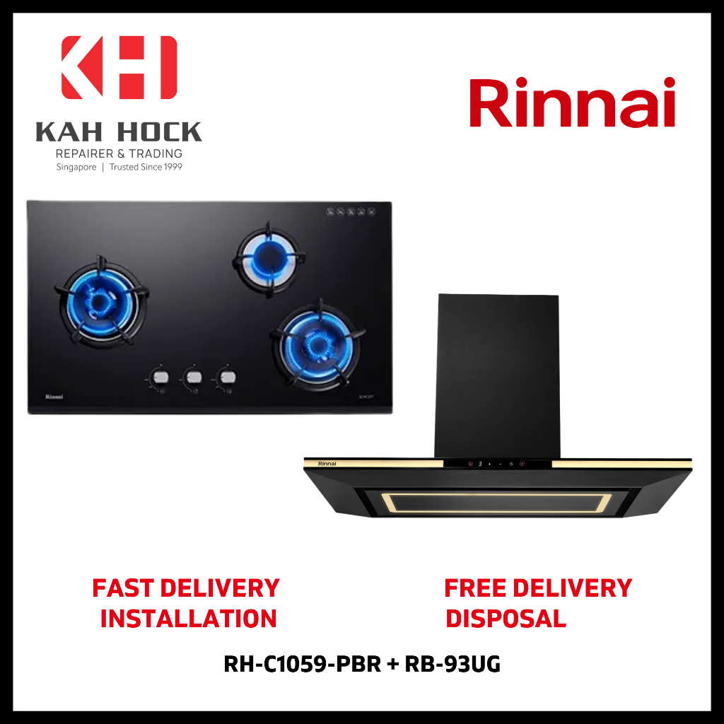 RINNAI RHC1059PBR CHIMNEY HOOD + RB93UG 3 BURNER BUILTIN HOB BUNDLE