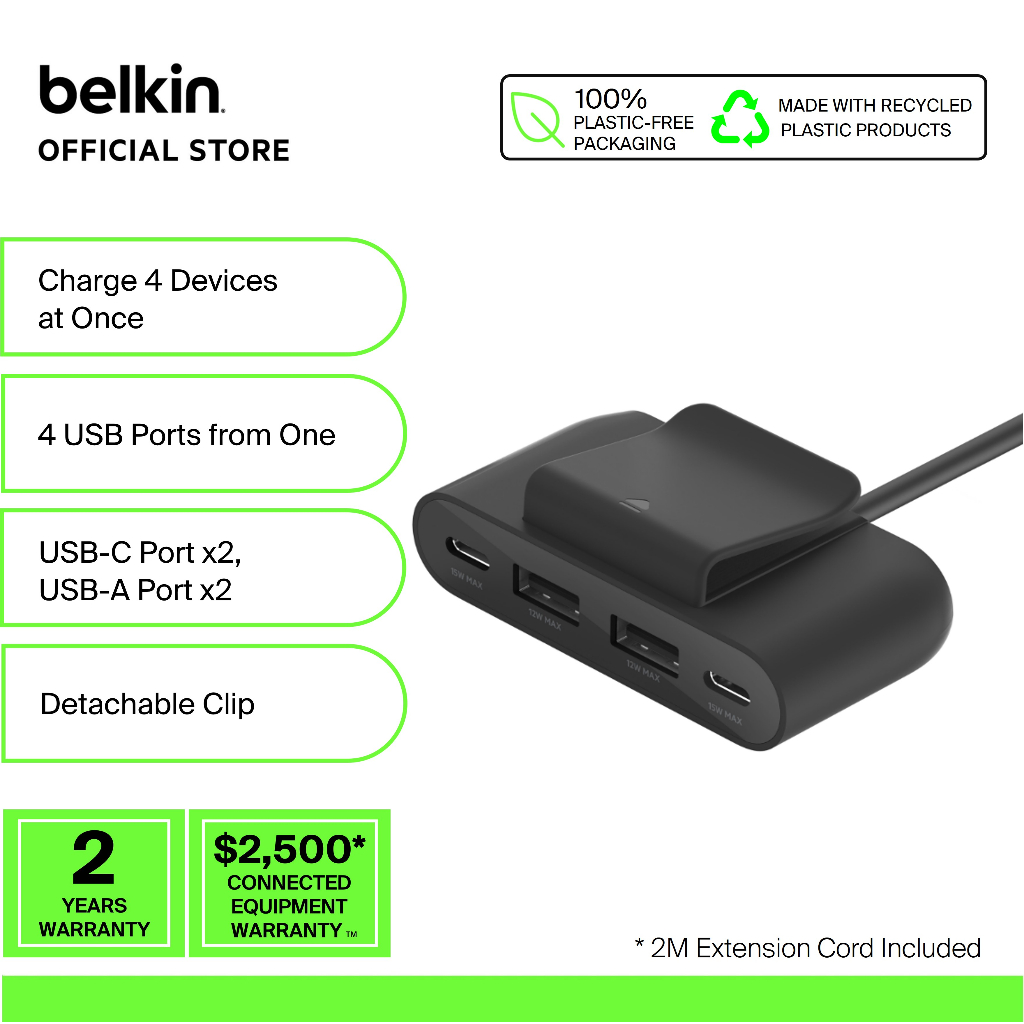 Belkin BUZ001bt BoostCharge 4Port USB Power Extender (iphone,samsung