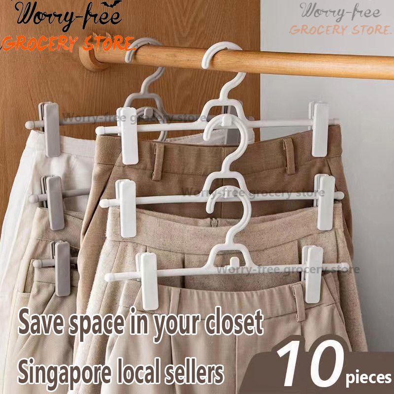 🚚【SG READY STOCK】Pants rack Hanger with clip Coat hanger Hangers can be