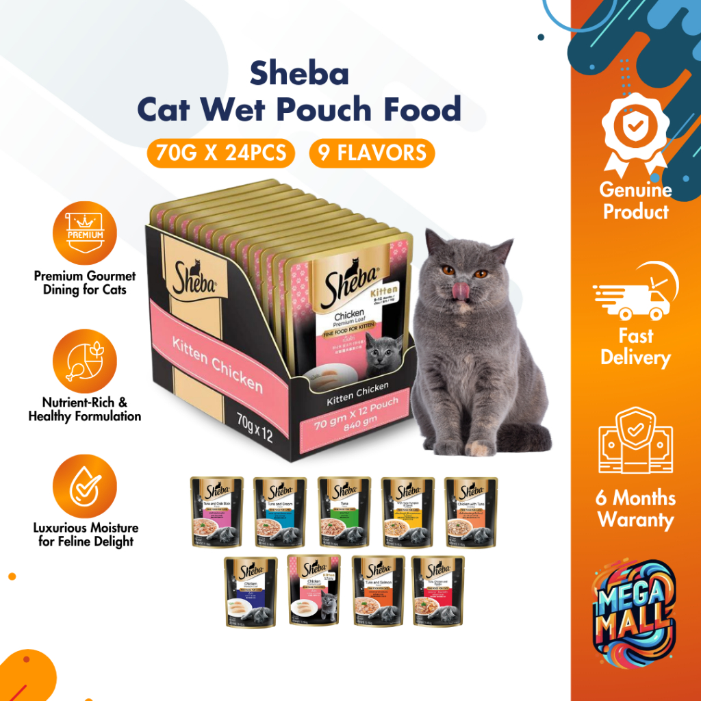 [Bundle of 24] Sheba Cat Food 70g Premium Wet Pouch, Moist, Healthy