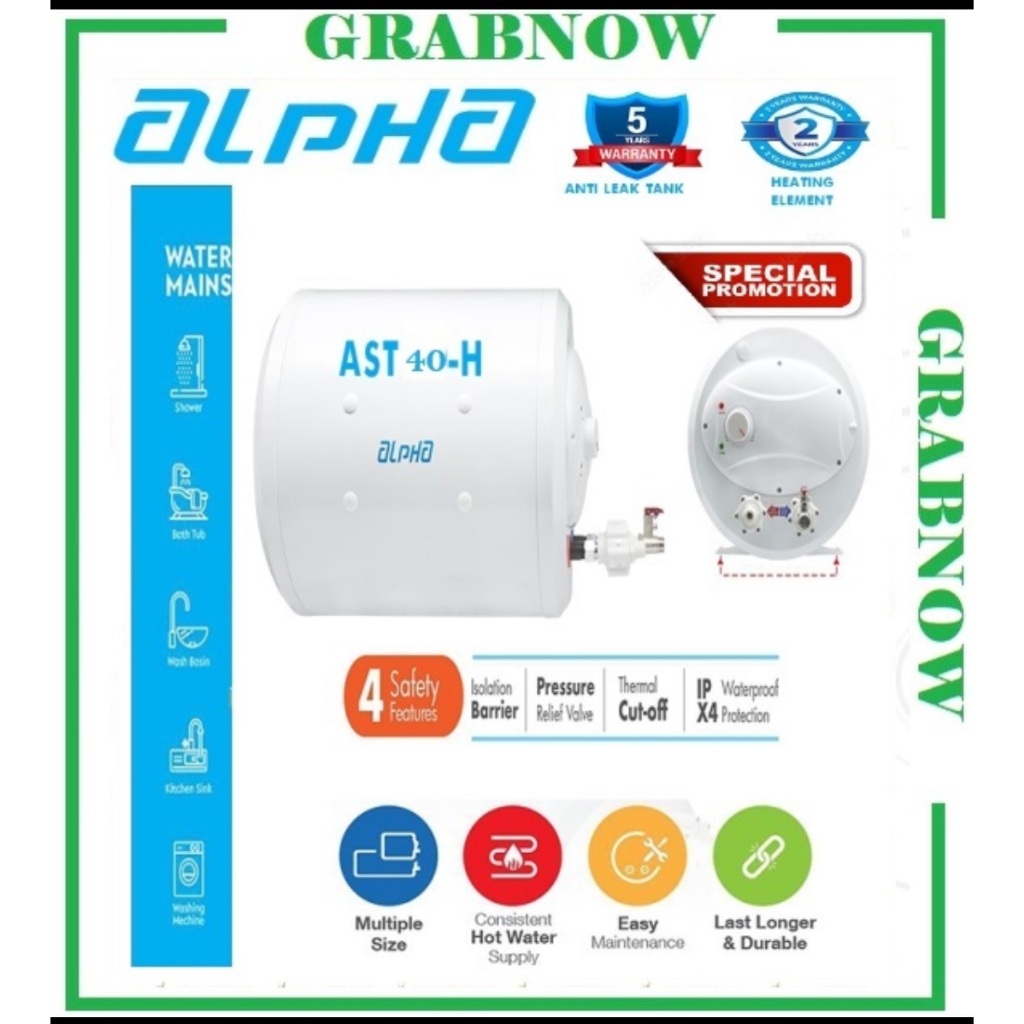 ALPHA AST40H Storage Water Heater 40 Litre (Horizontal Model