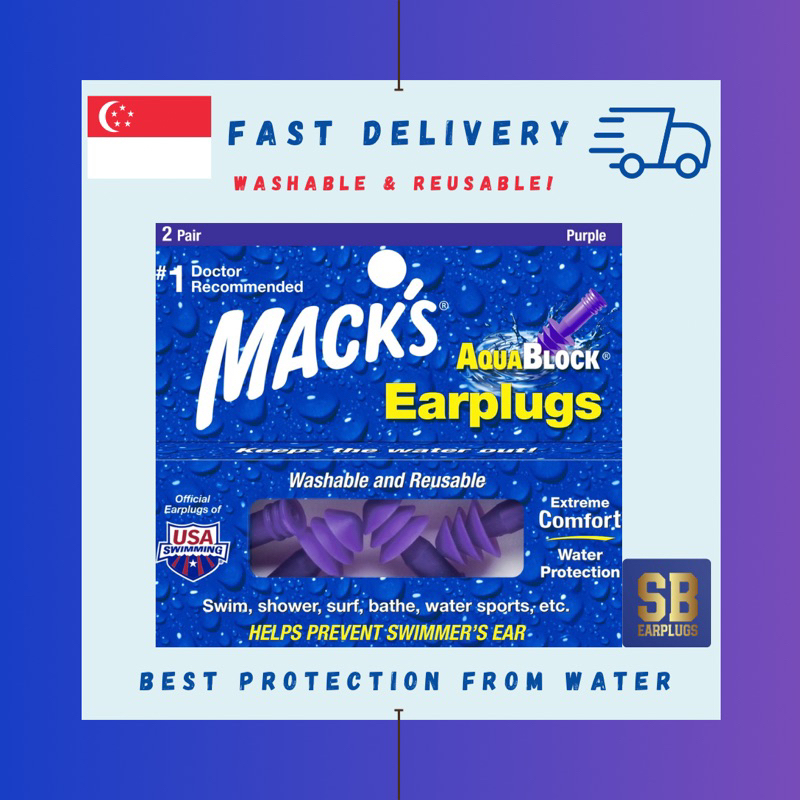 Mack’s AquaBlock Earplugs (Purple) Shopee Singapore